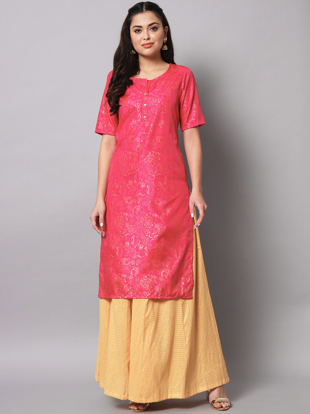 

BESUCHER Women Floral Printed Kurta, Pink