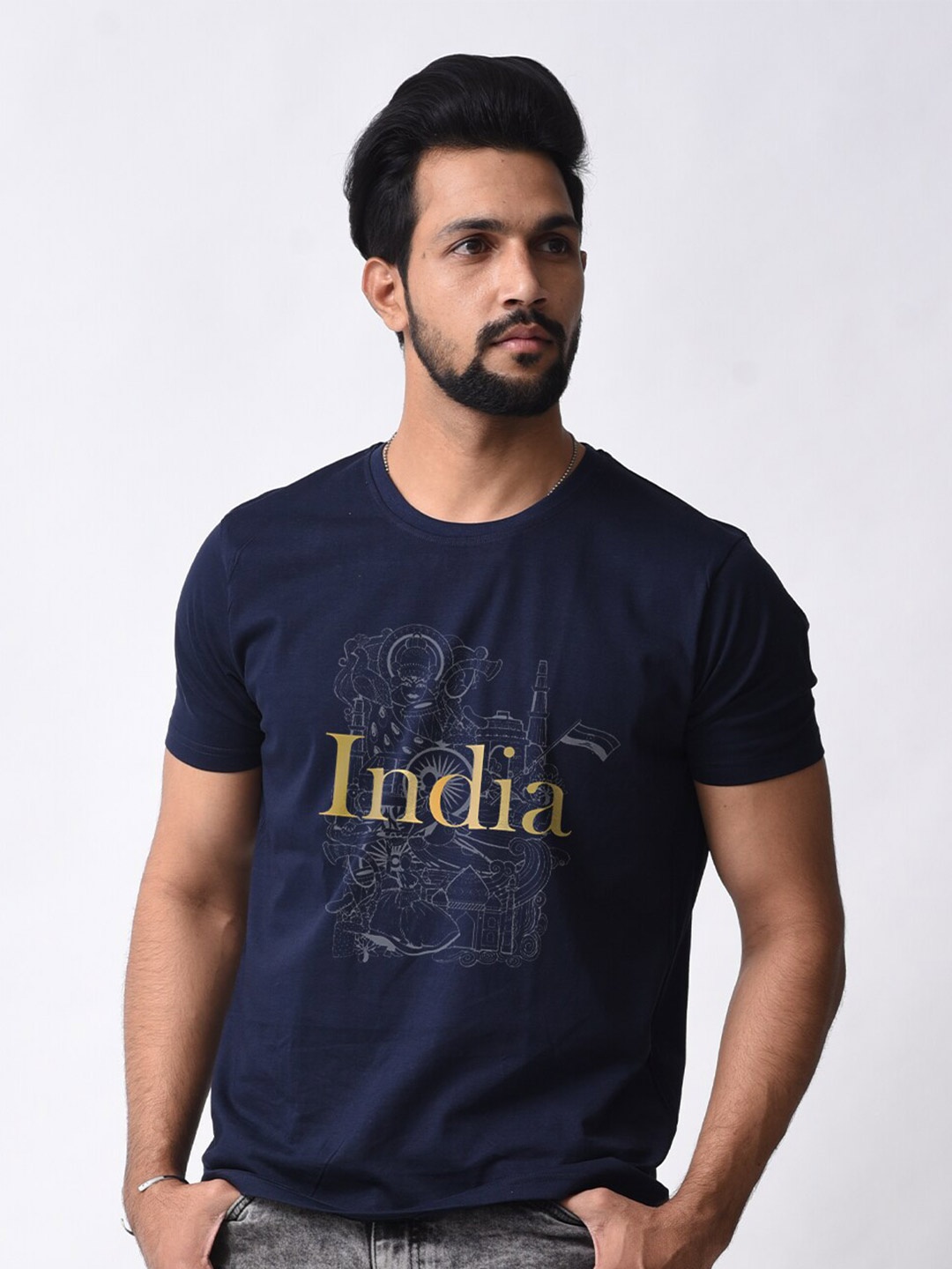 Bloopers Store Typography Printed Cotton T-shirt, Navy blue