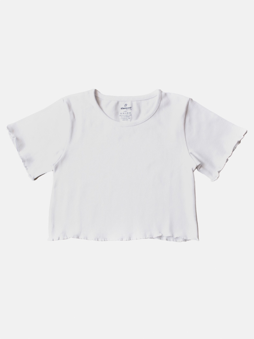 

KiddoPanti Girls Round Neck Pure Cotton Crop T-shirt, White