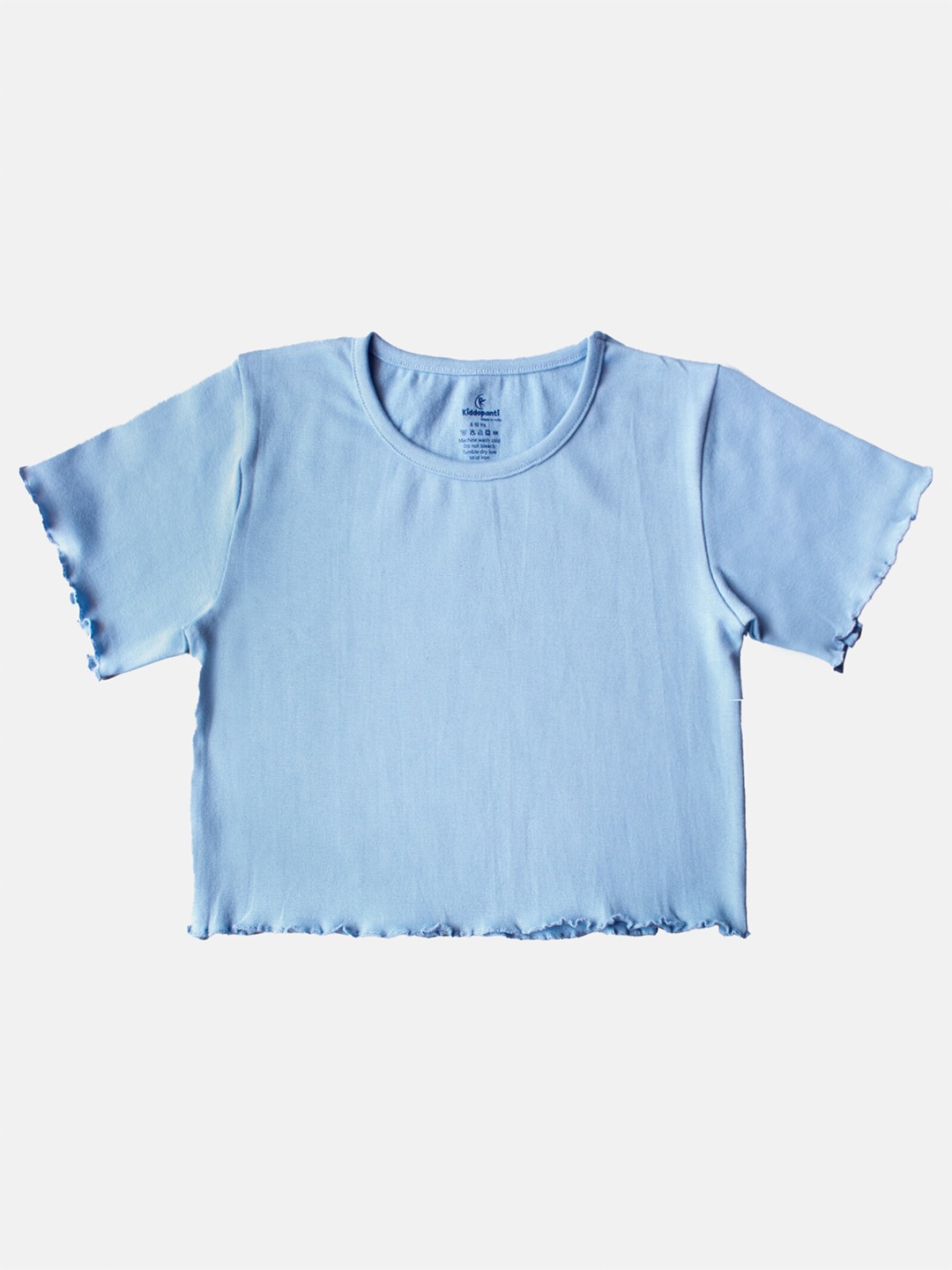 

KiddoPanti Girls Round Neck Pure Cotton Crop T-shirt, Blue