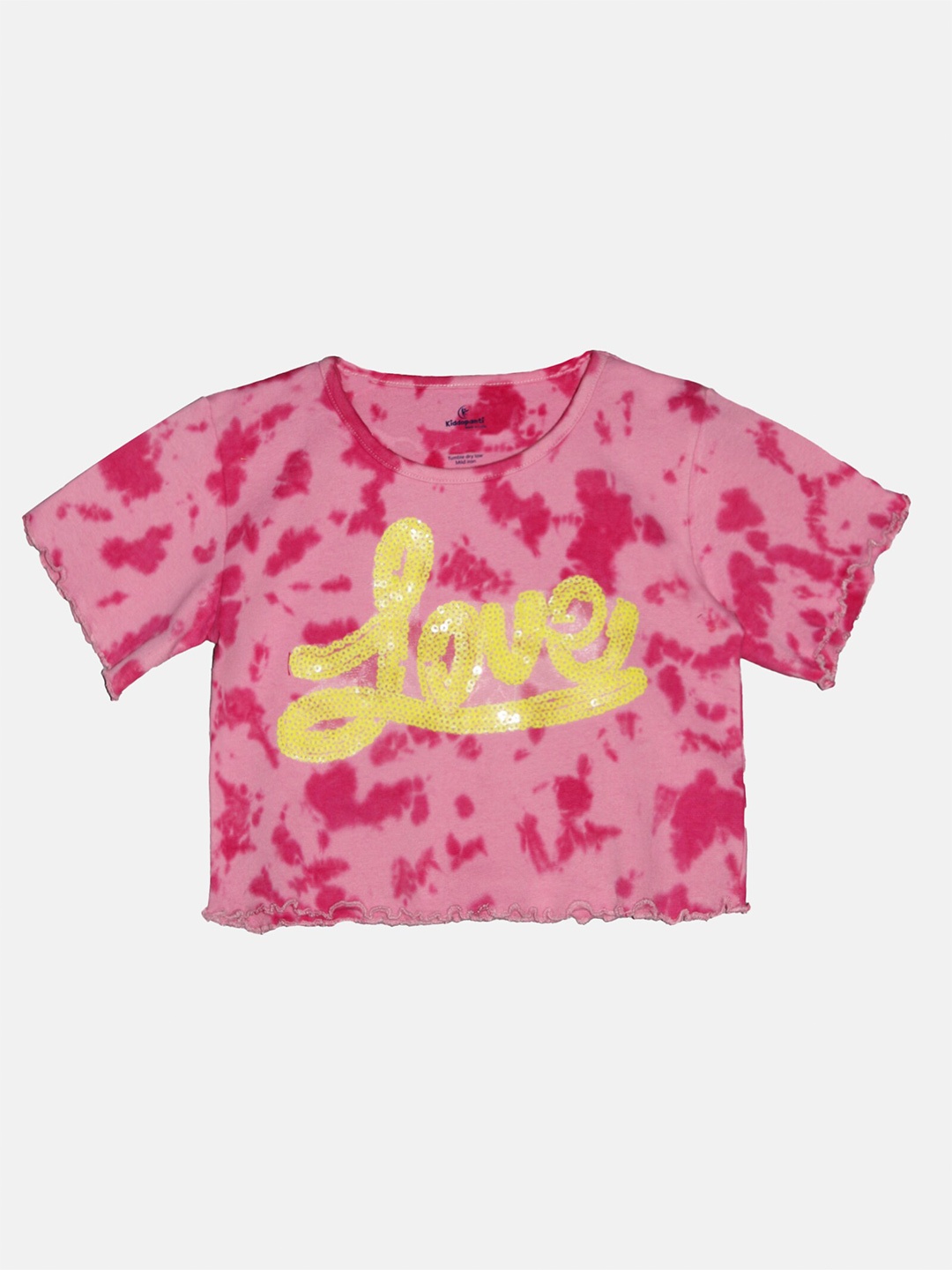 

KiddoPanti Girls Tie & Dye Pure Cotton Crop T-shirt, Pink