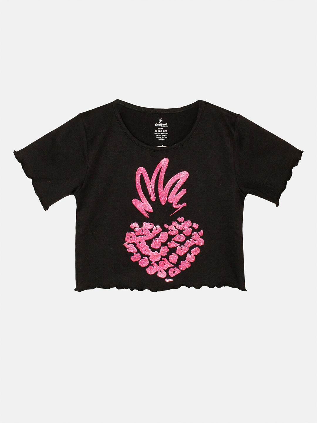 

KiddoPanti Girls Typography Printed Pure Cotton Crop T-shirt, Black