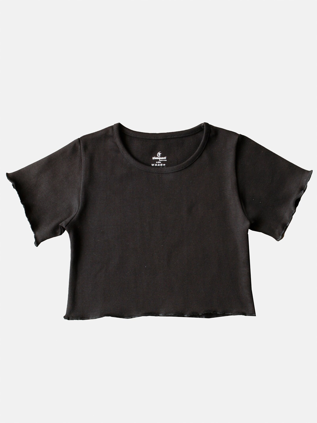 

KiddoPanti Girls Round Neck Pure Cotton Crop T-shirt, Black