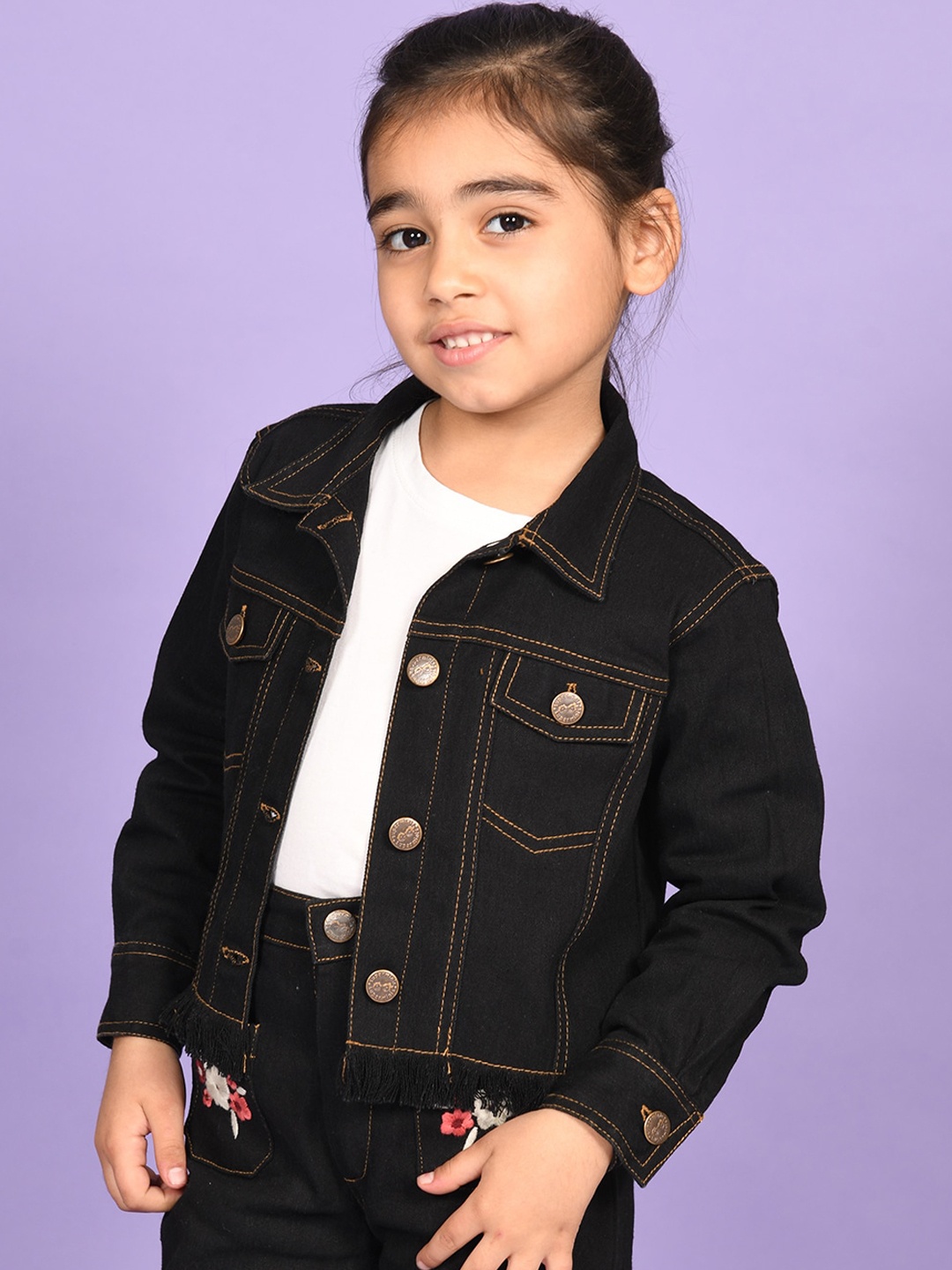 

Superminis Girls Spread Collar Denim Jacket, Black