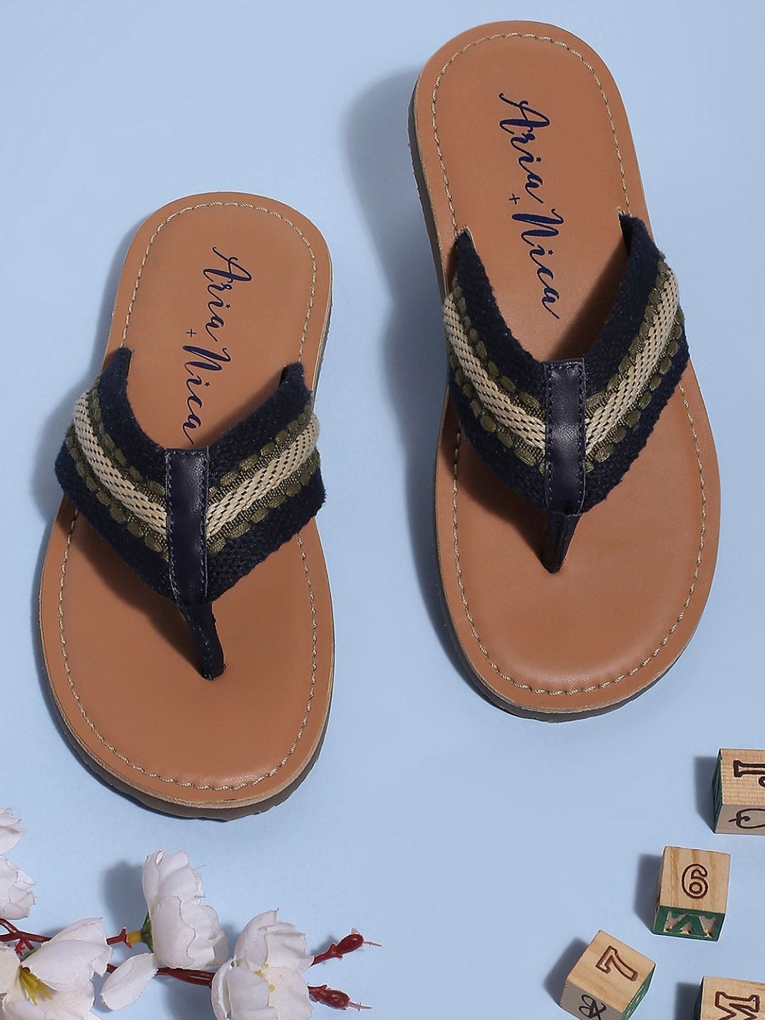 

Aria Nica Boys Textured Leather Comfort Sandal, Navy blue