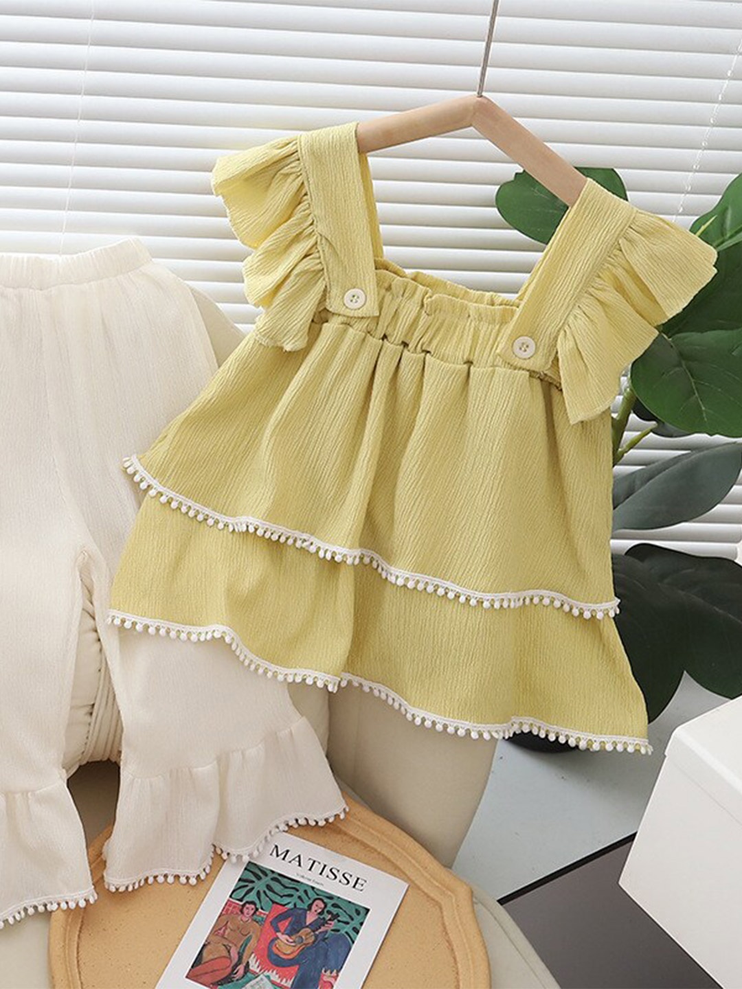 

INCLUD Girls Square Neck Layered Top With Palazzo, Yellow