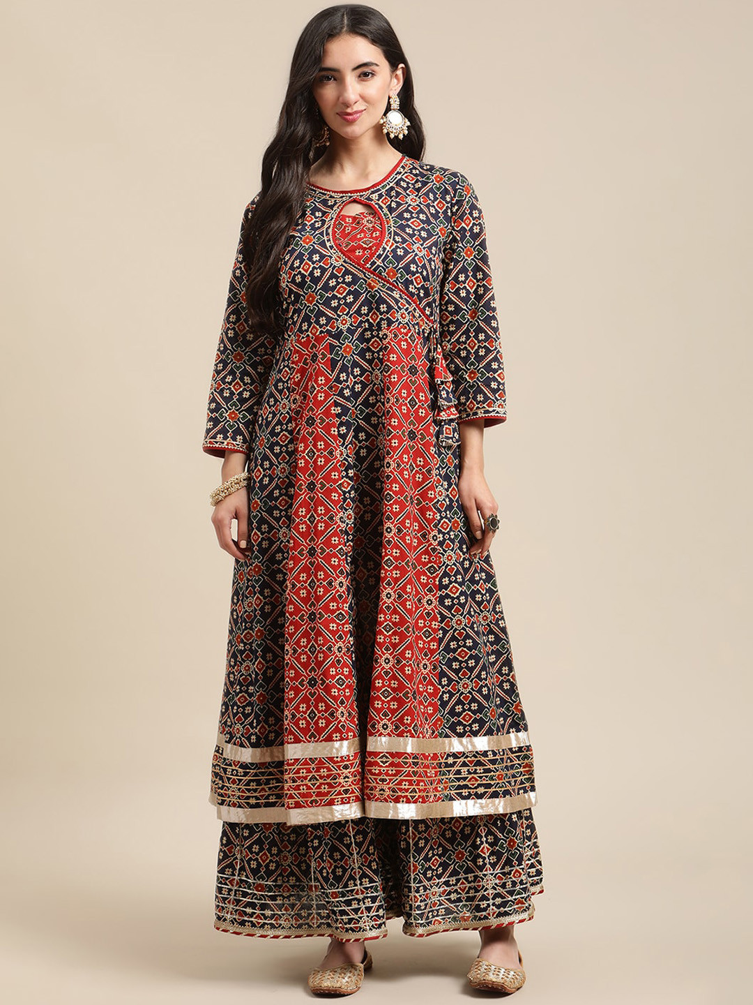 

Varanga Women Ethnic Motifs Printed Regular Pure Cotton Kurta with Palazzos, Blue