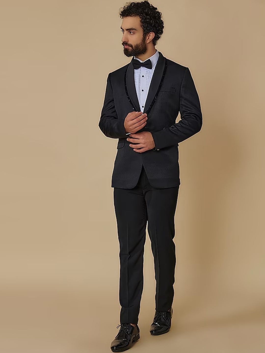 

sven suits Single-Breasted Shawl Collar Two-Pieces Tuxedo Suit, Black