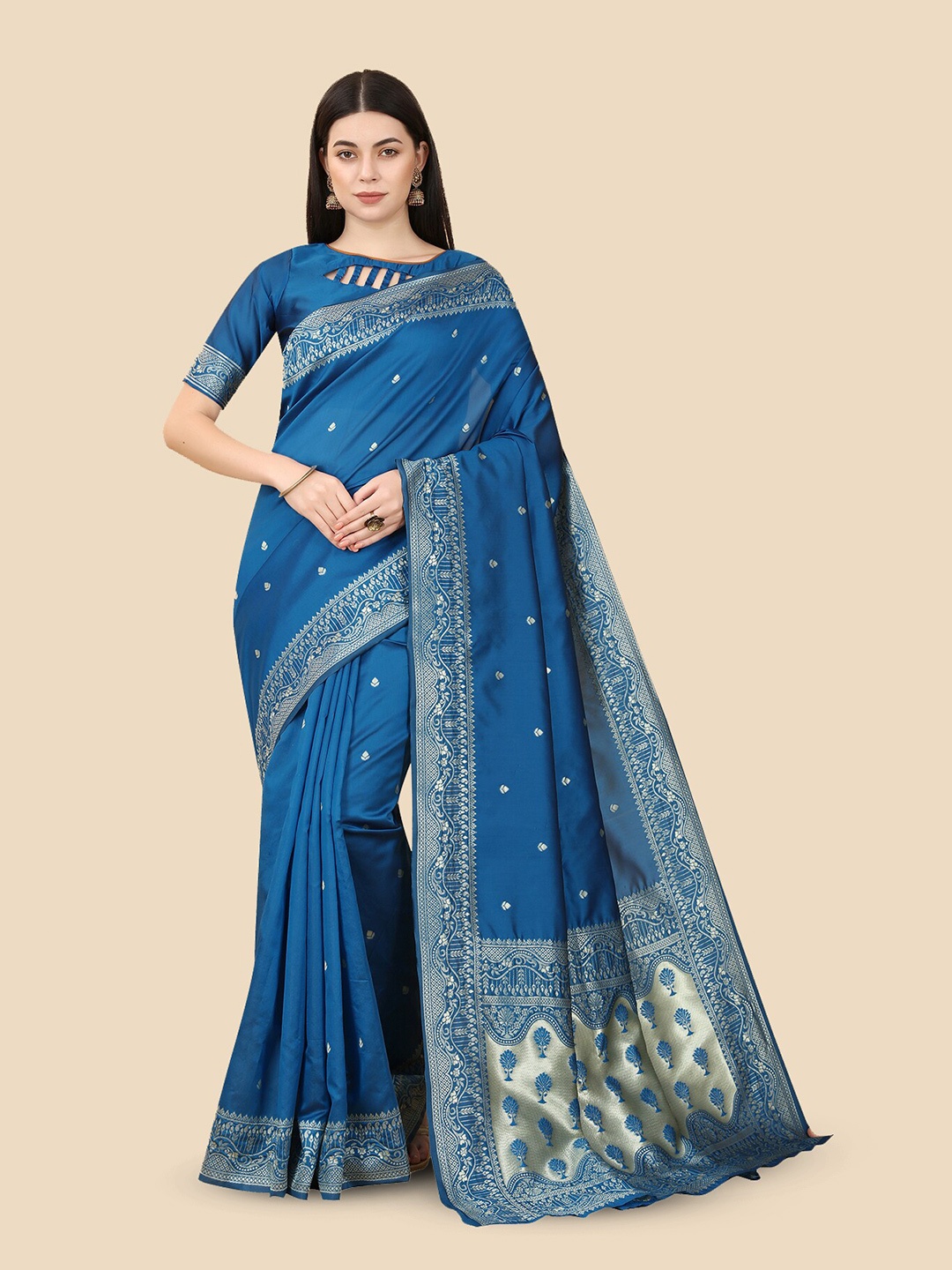 

BerMondsey Woven Design Zari Banarasi Saree, Blue