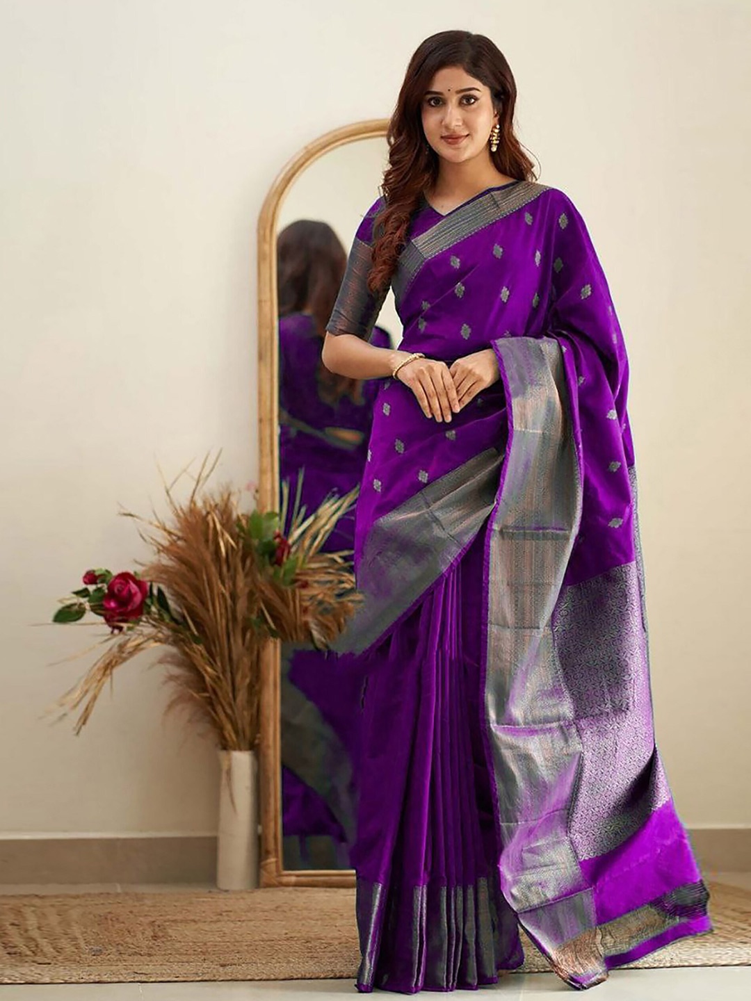 

BerMondsey Woven Design Zari Designer Banarasi Saree, Purple
