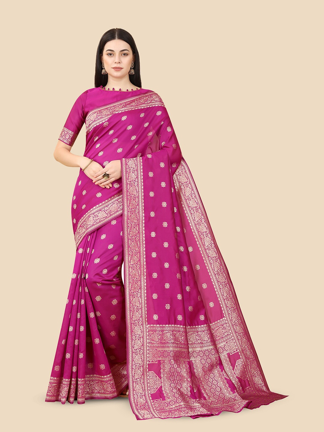

BerMondsey Woven Design Zari Designer Banarasi Saree, Pink