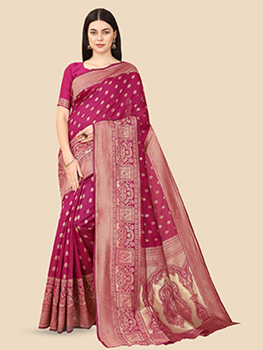 

BerMondsey Woven Design Zari Banarasi Saree, Pink