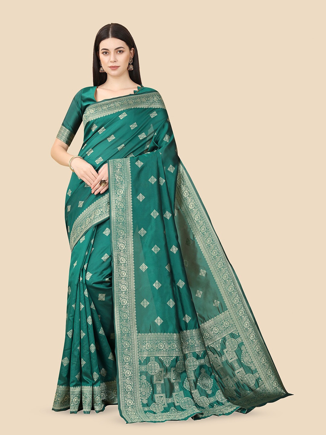 

BerMondsey Woven Design Zari Banarasi Saree, Green