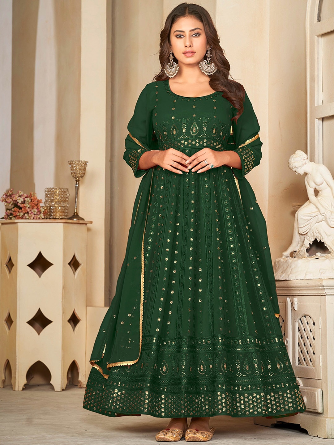 

Warthy Ent Embroidered Unstitched Dress Material, Green