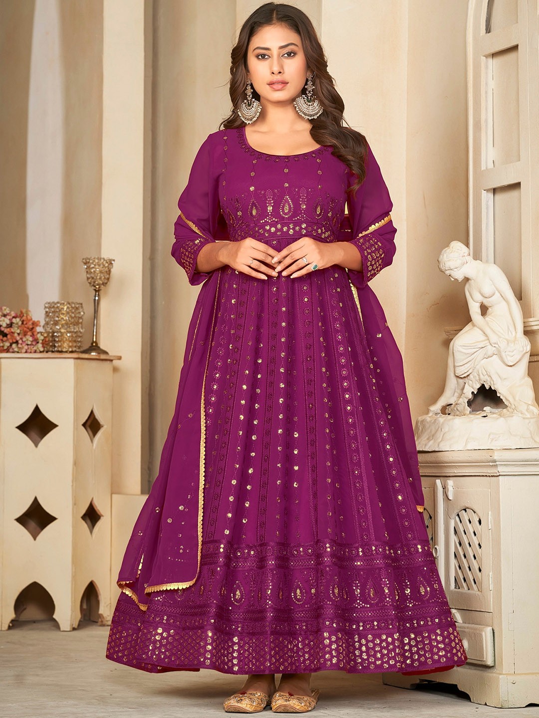 

Warthy Ent Embroidered Semi-Stitched Dress Material, Purple