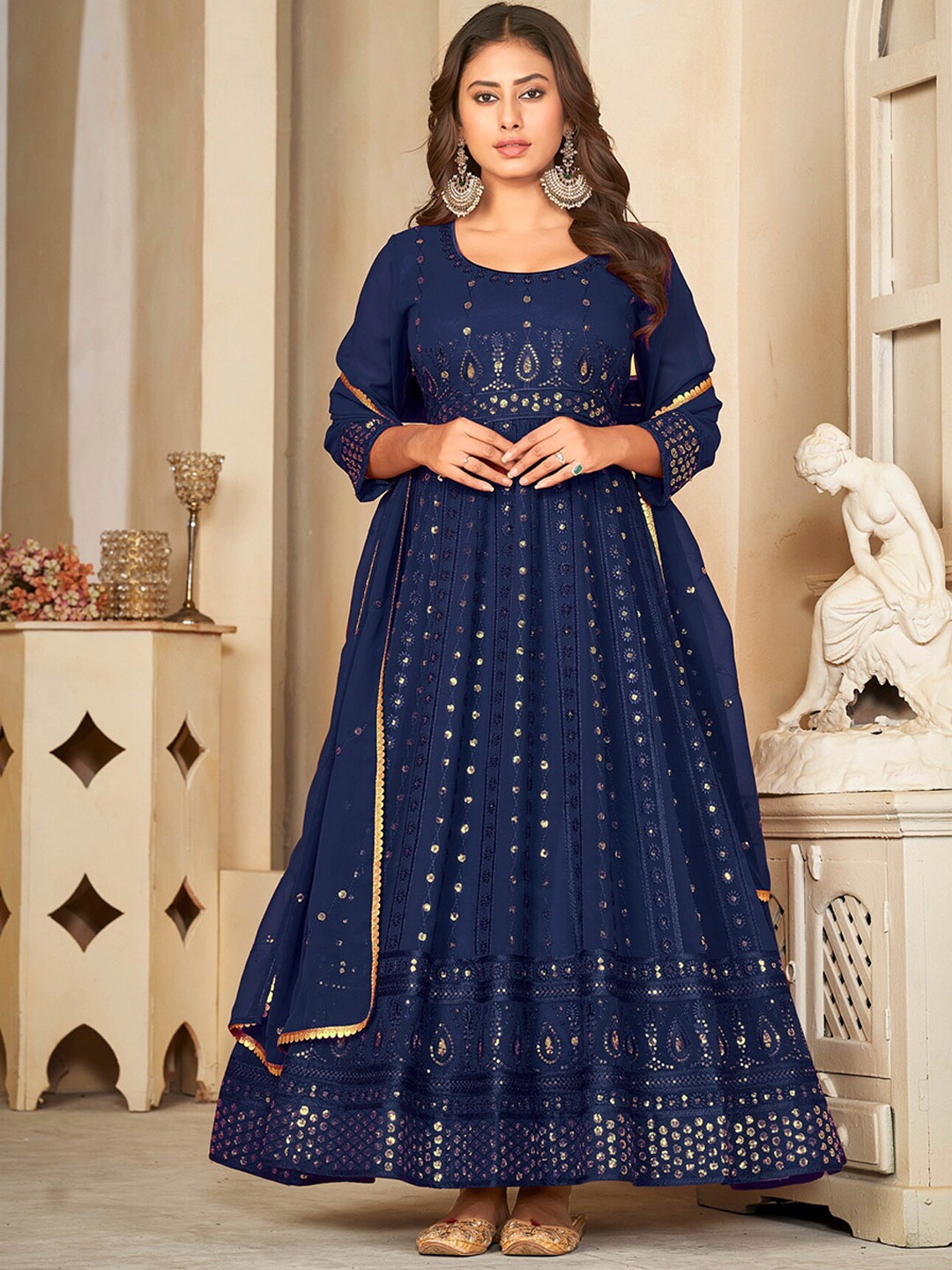 

Warthy Ent Embroidered Semi-Stitched Dress Material, Blue
