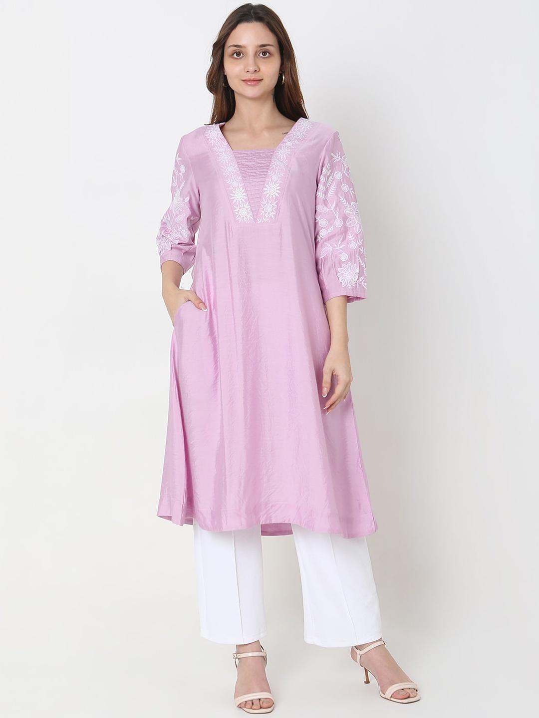 

Ethnicity Floral Yoke Design Thread Work A-Line Kurta, Purple