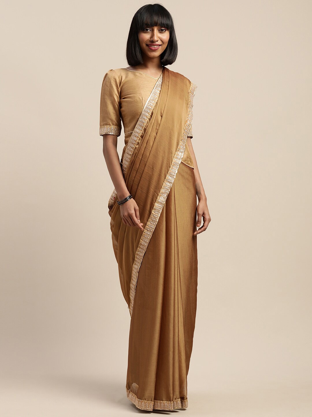 

Mitera Woven Design Embroidered Saree, Beige