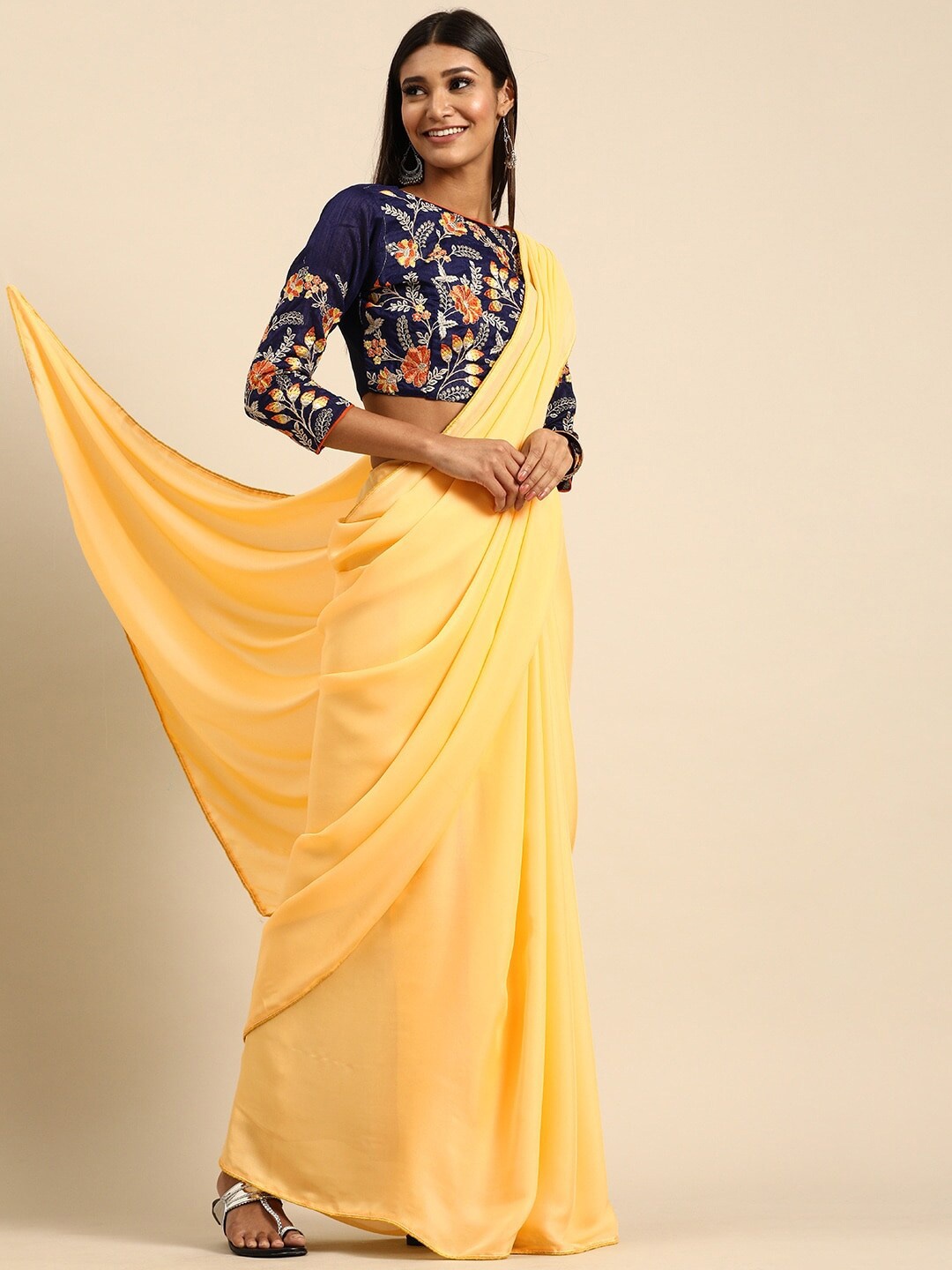 

Mitera Block Print Saree, Yellow