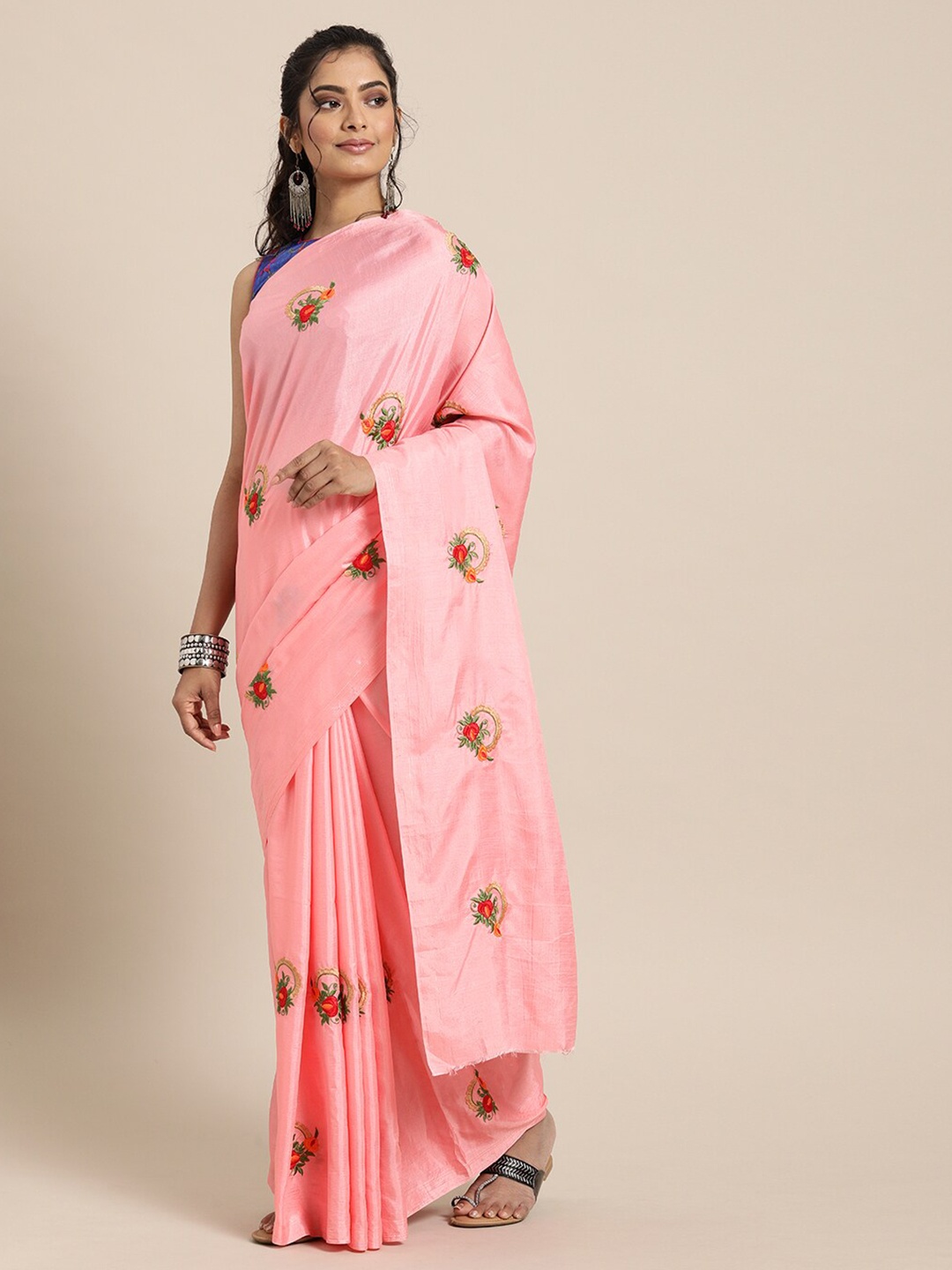 

Mitera Ethnic Motifs Embroidered Saree, Pink