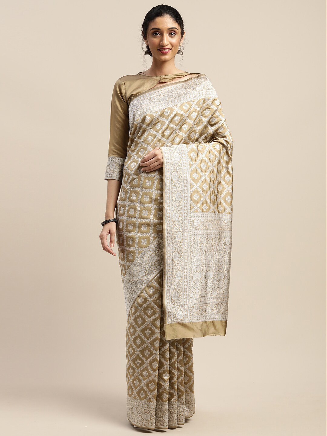 

Mitera Ethnic Woven Design Zari Art Silk Saree, Beige