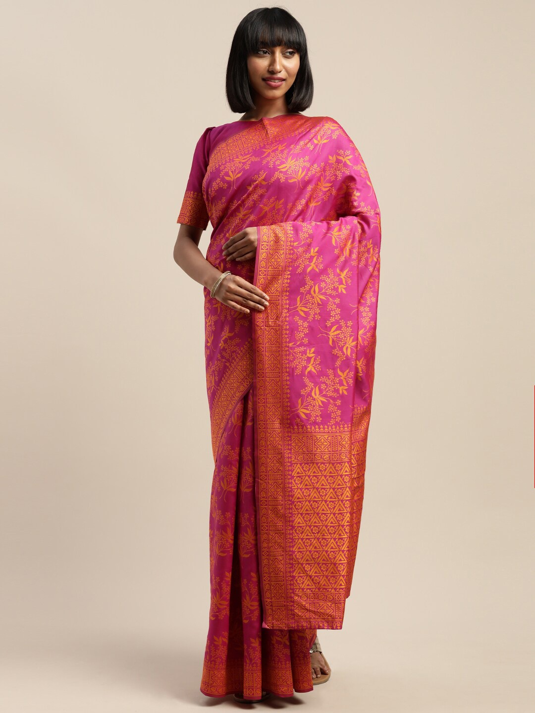 

Mitera Ethnic Motifs Zari Jamdani Saree, Pink