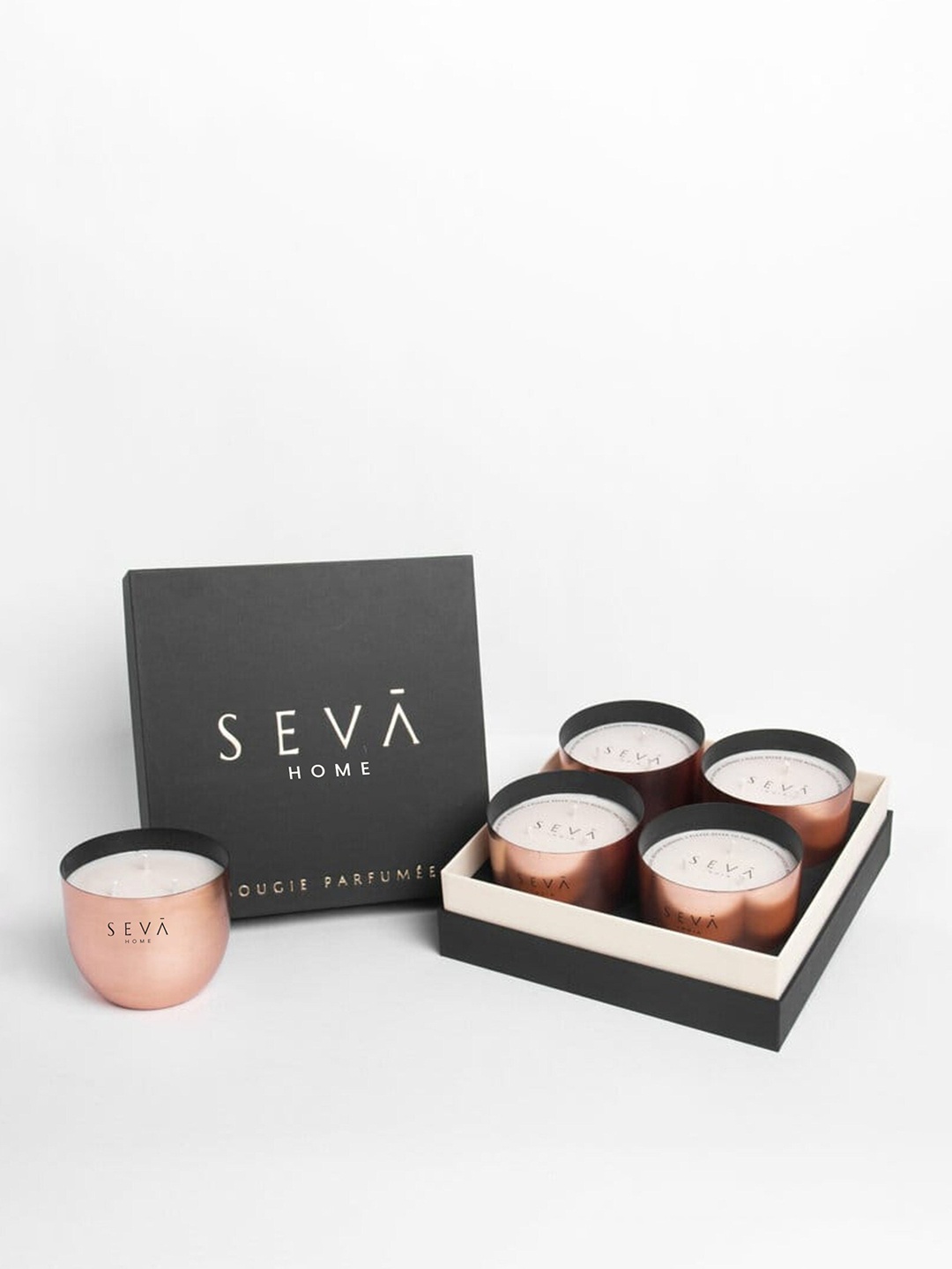 

Seva Home Set Of 4 Berries Heirloom Candles, Rose gold
