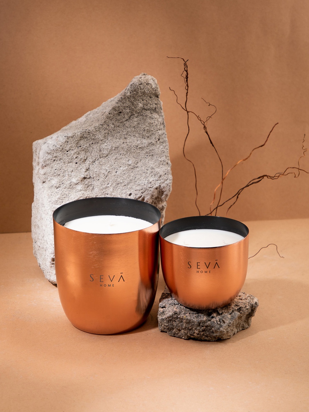 

Seva Home Set Of 2 Berries Heirloom Candles, Rose gold
