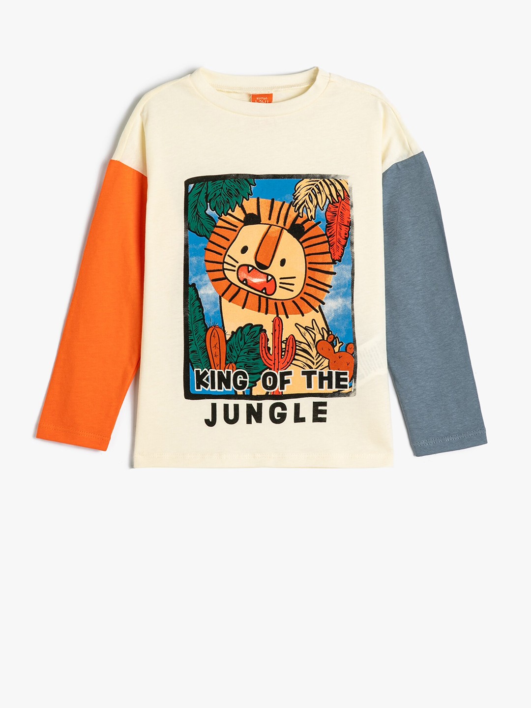 

Koton Boys Printed Round Neck Long Sleeves Cotton T-shirt, Beige
