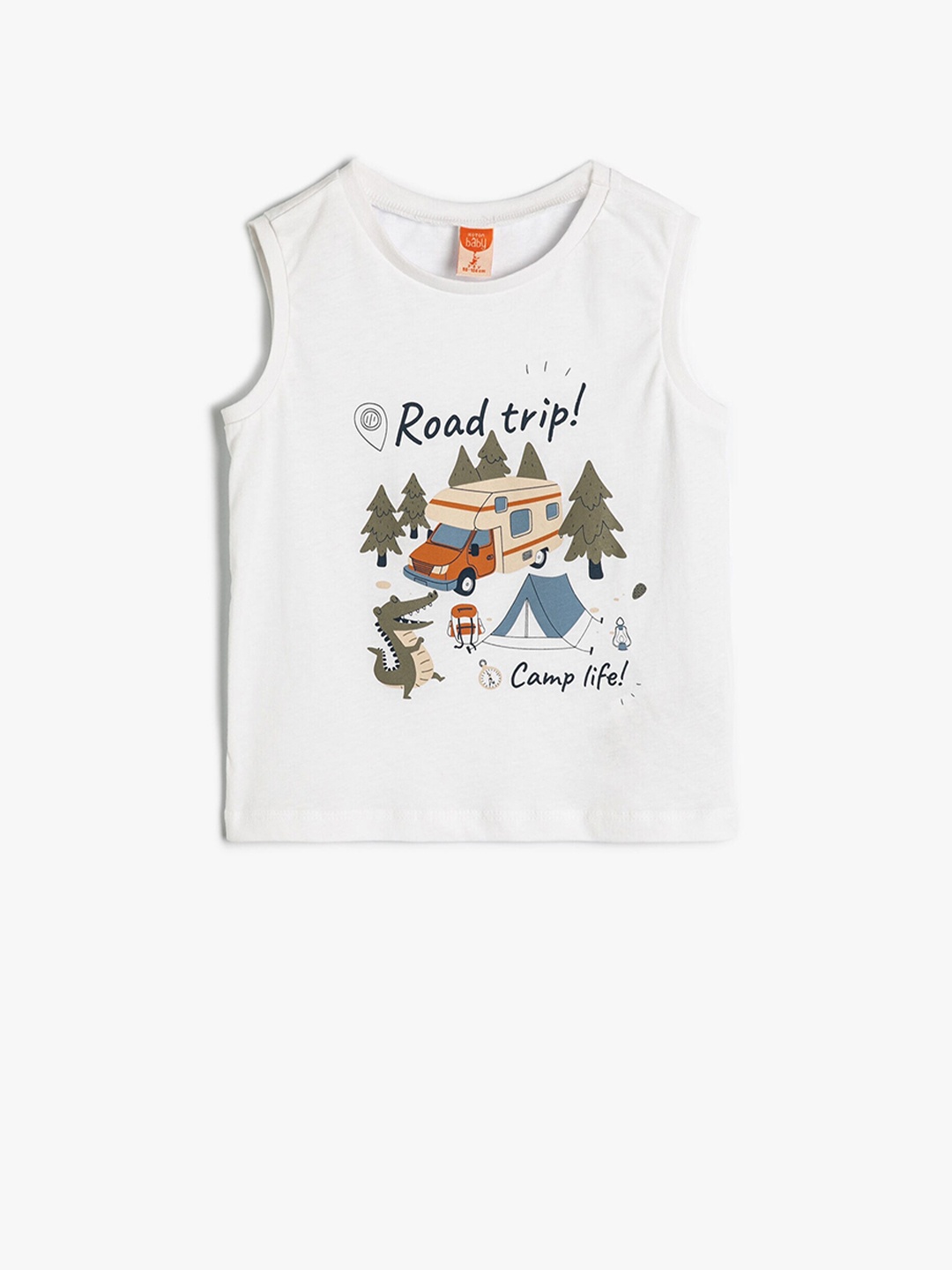 

Koton Boys Typography Printed Round Neck Short Sleeveless Cotton T-shirt, White