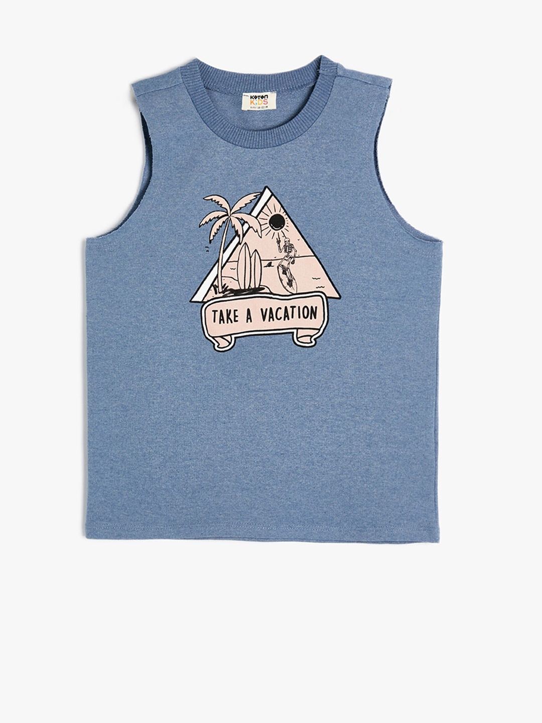 

Koton Boys Typography Printed Round Neck Sleeveless T-shirt, Blue