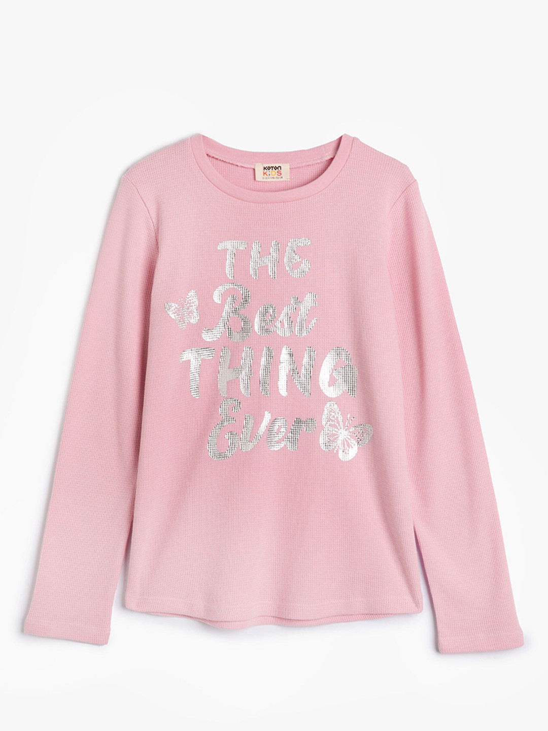 

Koton Girls Typography Printed Long Sleeves Cotton T-shirt, Pink