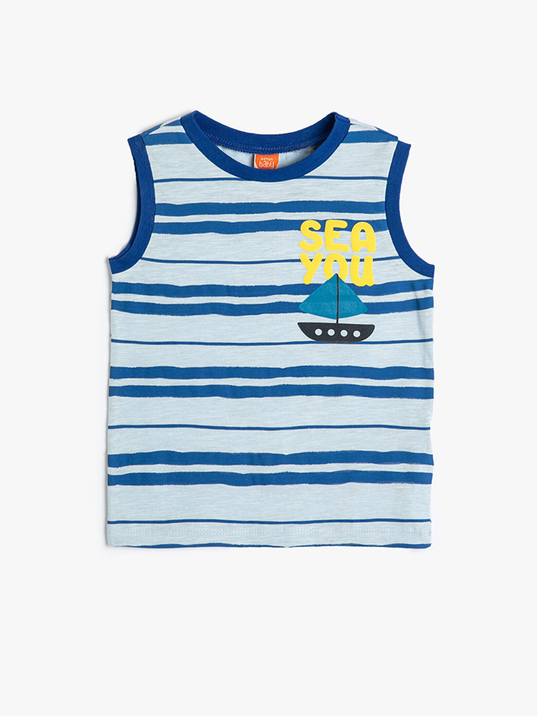 

Koton Boys Striped Sleeveless Cotton T-shirt, Blue
