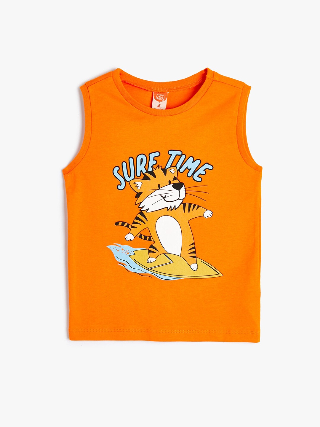 

Koton Boys Graphic Printed Sleeveless Pure Cotton T-shirt, Orange