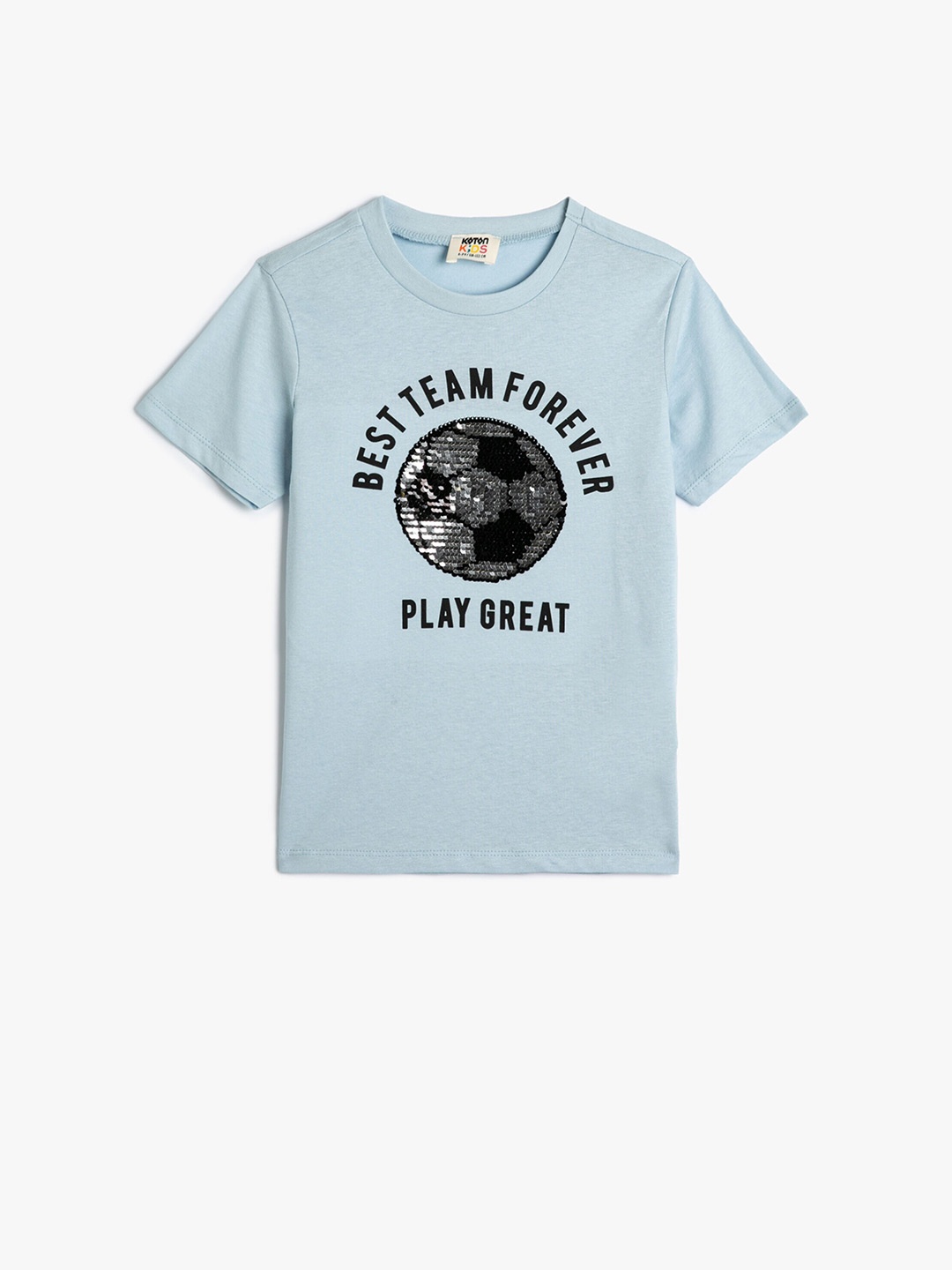 

Koton Boys Typography Printed Round Neck Cotton T-shirt, Blue