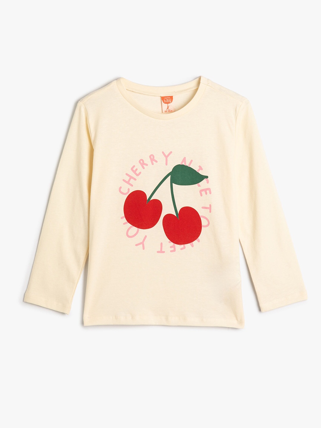 

Koton Girls Graphic Printed Round Neck Cotton T-shirt, Beige