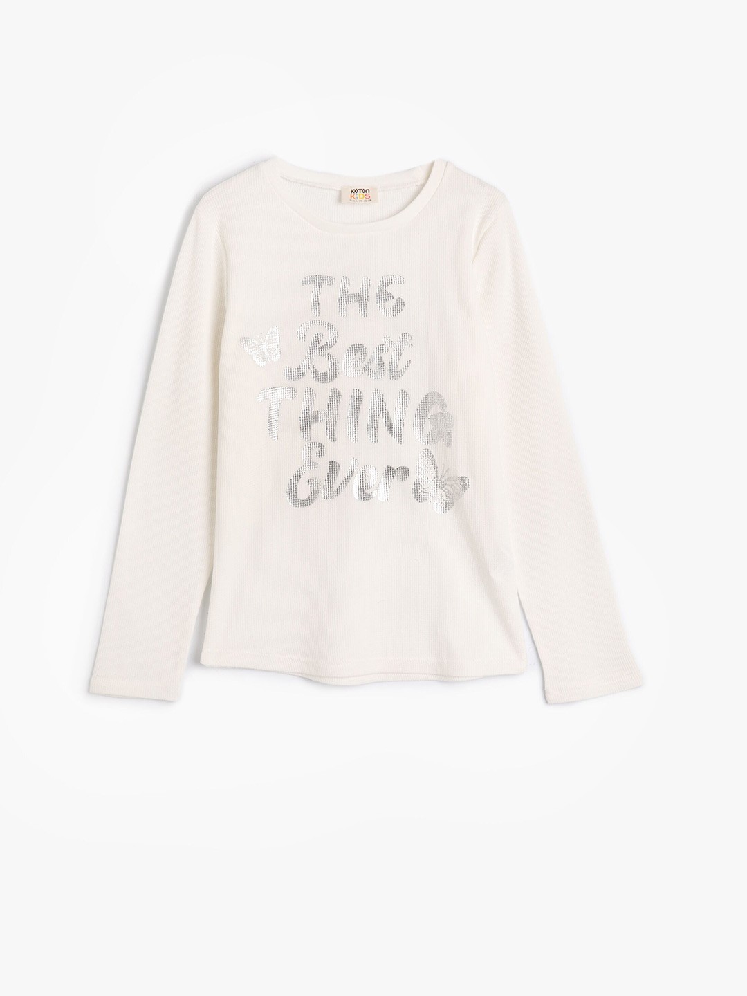 Koton Girls Typography Printed Cotton T-shirt, White