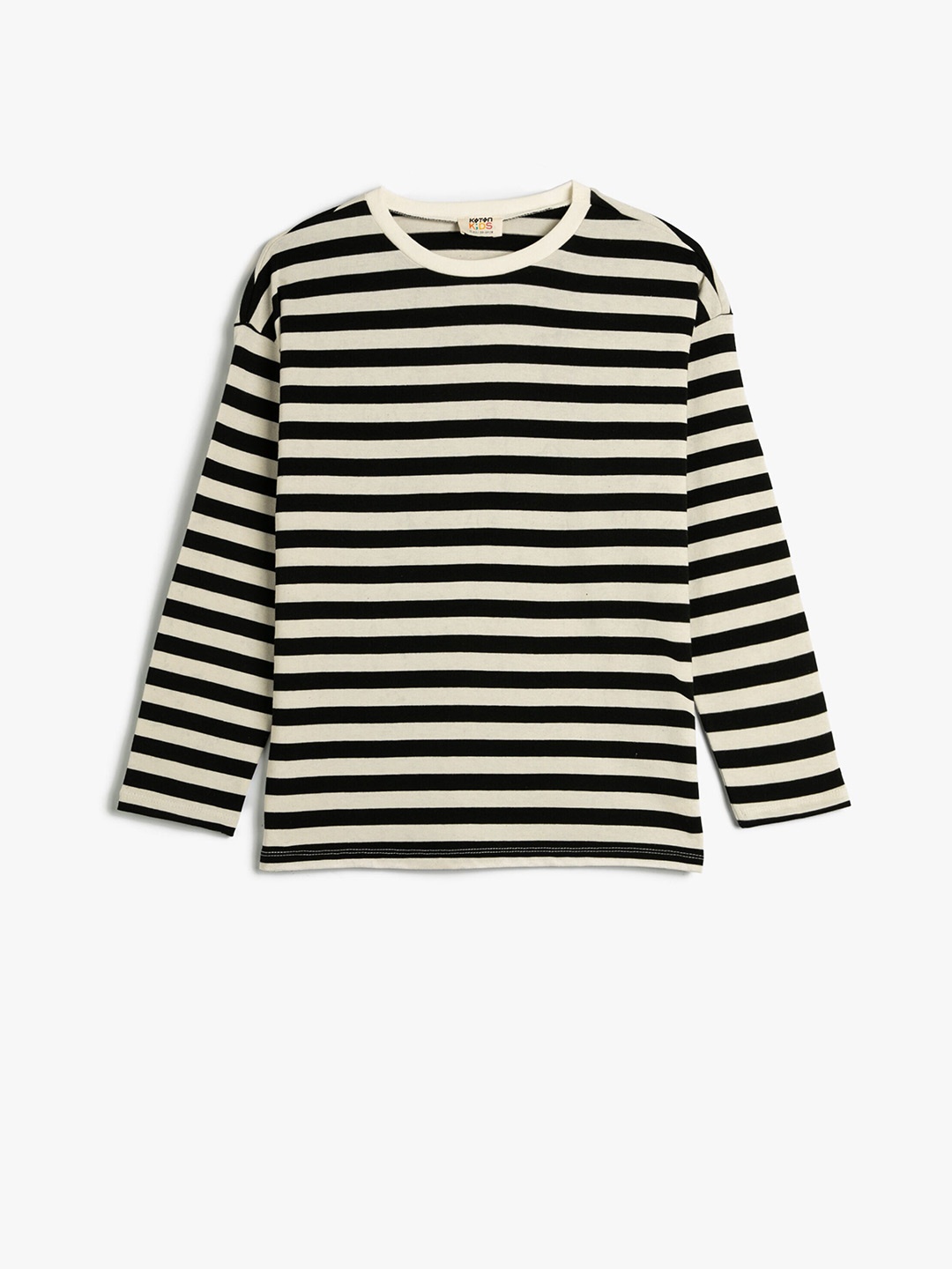 

Koton Girls Striped Pure Cotton Oversized T-shirt, Beige