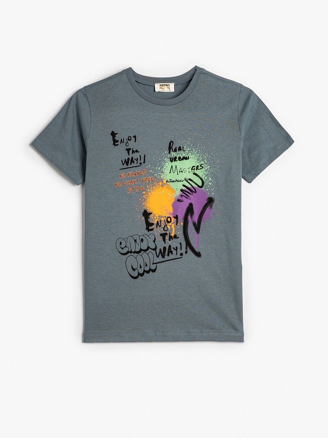 

Koton Boys Graphic Print Pure Cotton T-shirt, Grey
