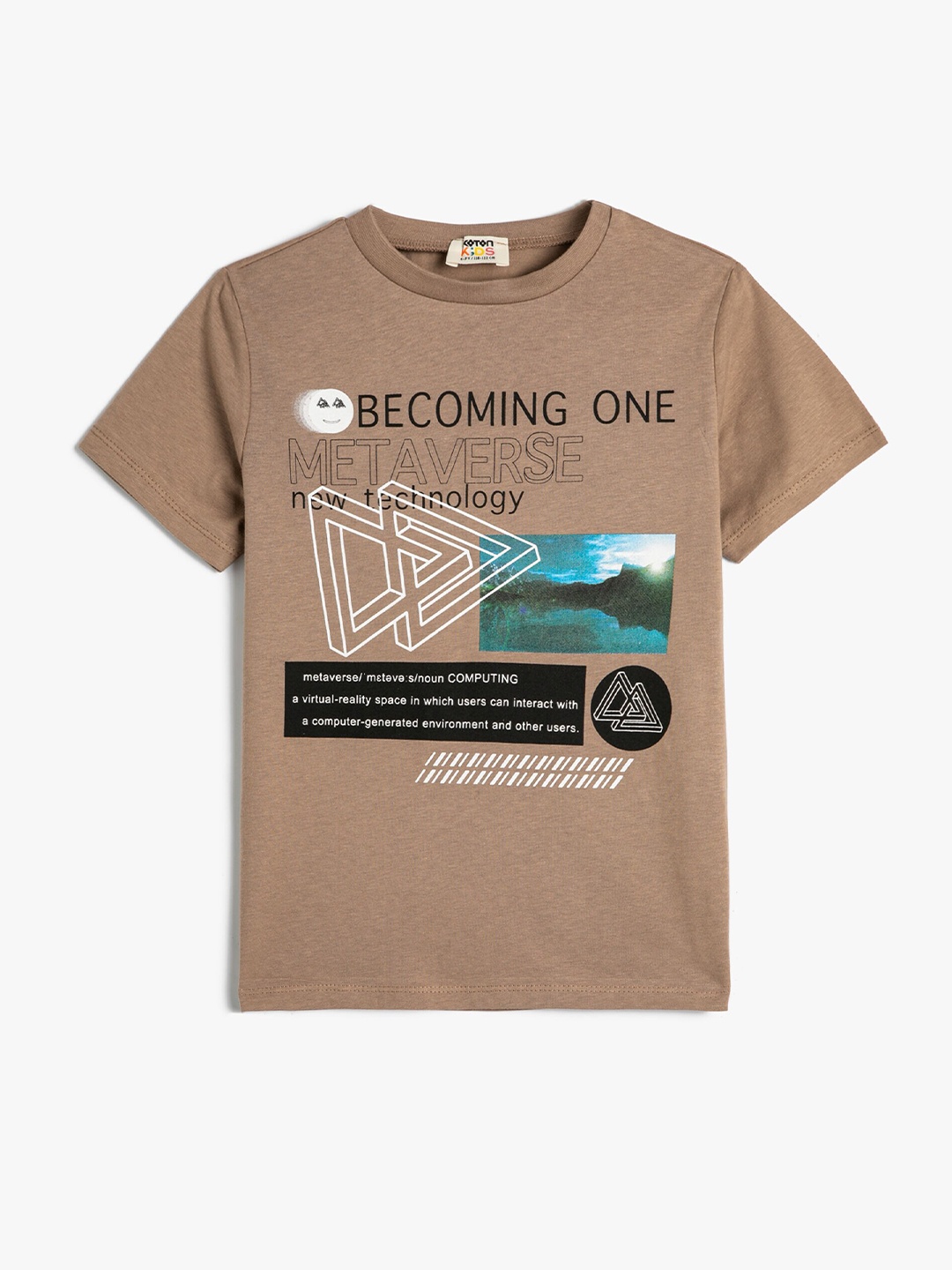 

Koton Boys Typography Printed Short Sleeves Pure Cotton T-shirt, Brown