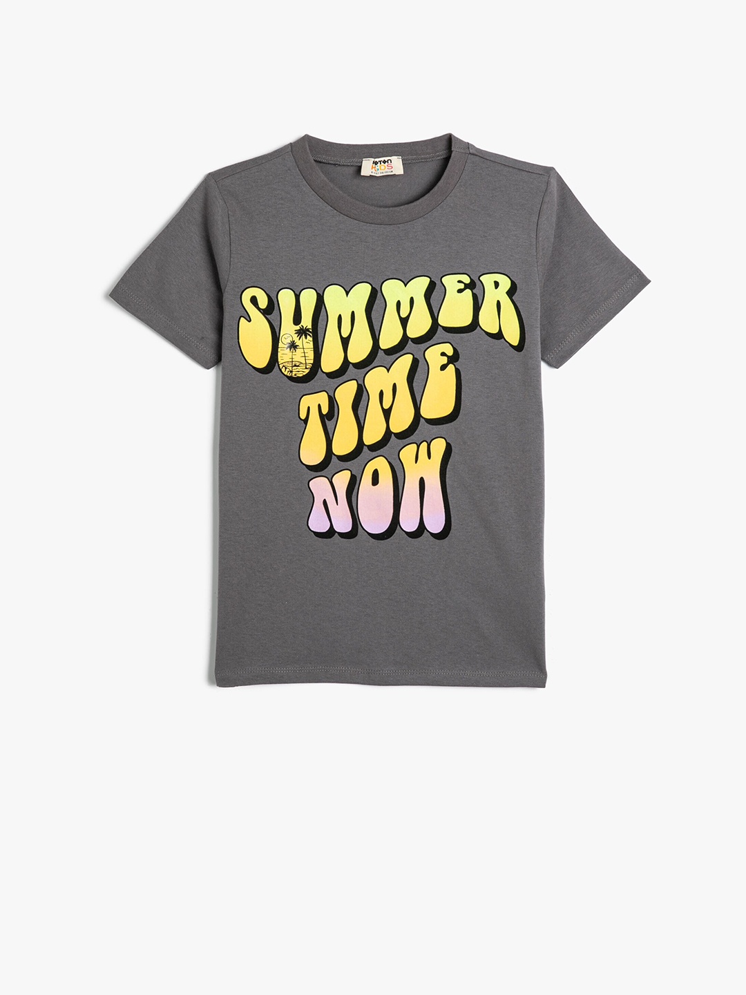Koton Boys Typography Printed Pure Cotton T-shirt, Grey
