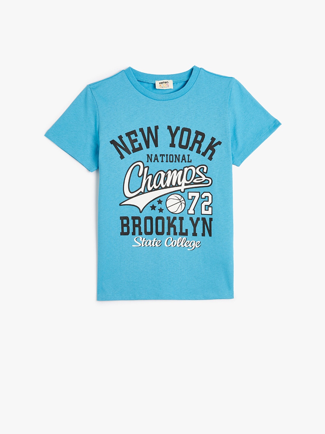Koton Boys Typography Printed Pure Cotton T-shirt, Blue