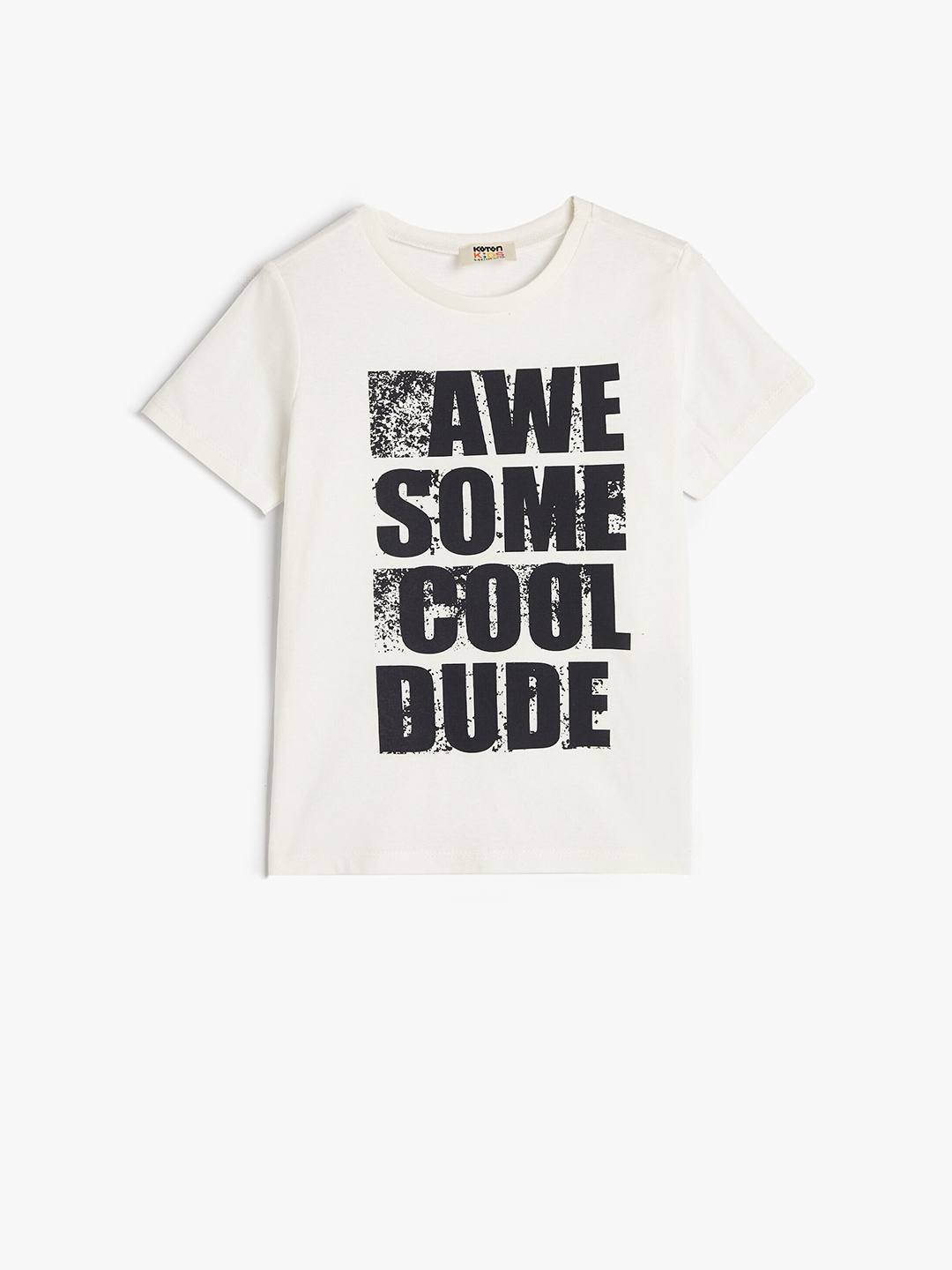 Koton Boys Typography Printed Pure Cotton T-shirt, Off white