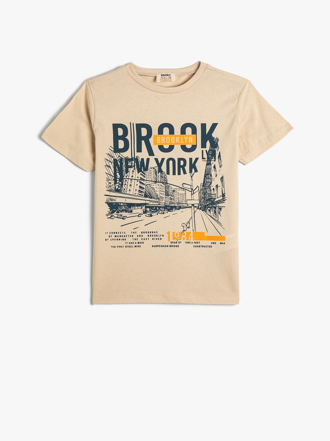

Koton Boys Typography Printed Pure Cotton T-shirt, Beige