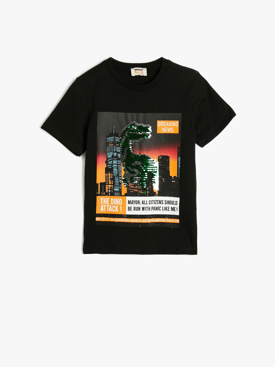

Koton Boys Graphic Printed Round Neck Cotton T-shirt, Black
