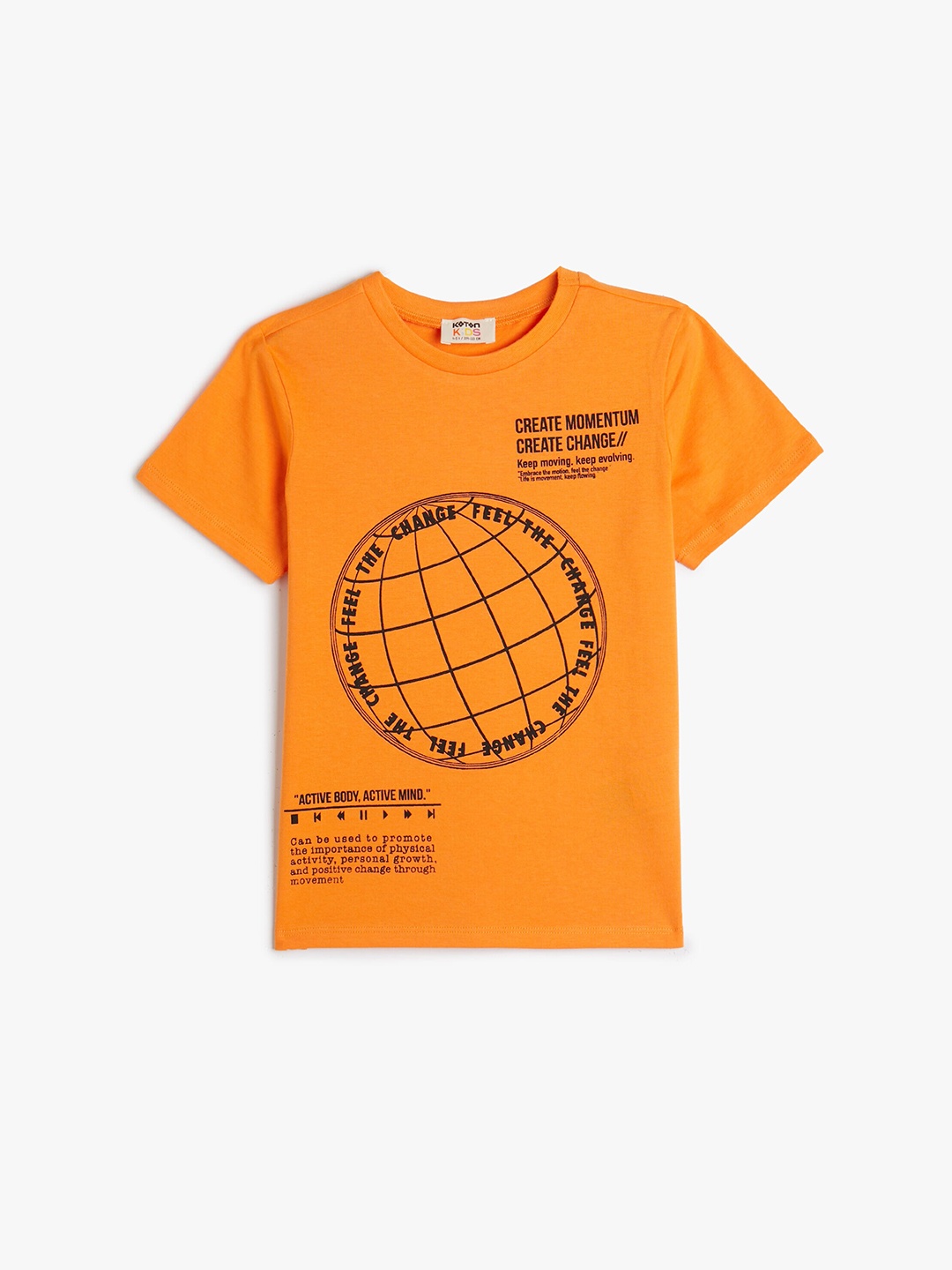 

Koton Boys Typography Printed Round Neck Cotton T-shirt, Orange