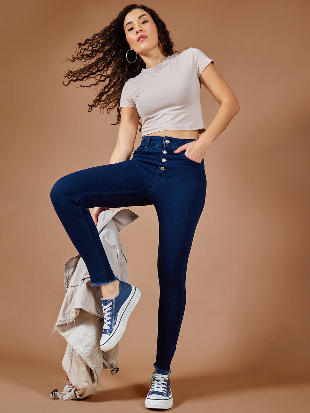 

DOLCE CRUDO Women Navy Blue Skinny Fit High-Rise Stretchable Jeans