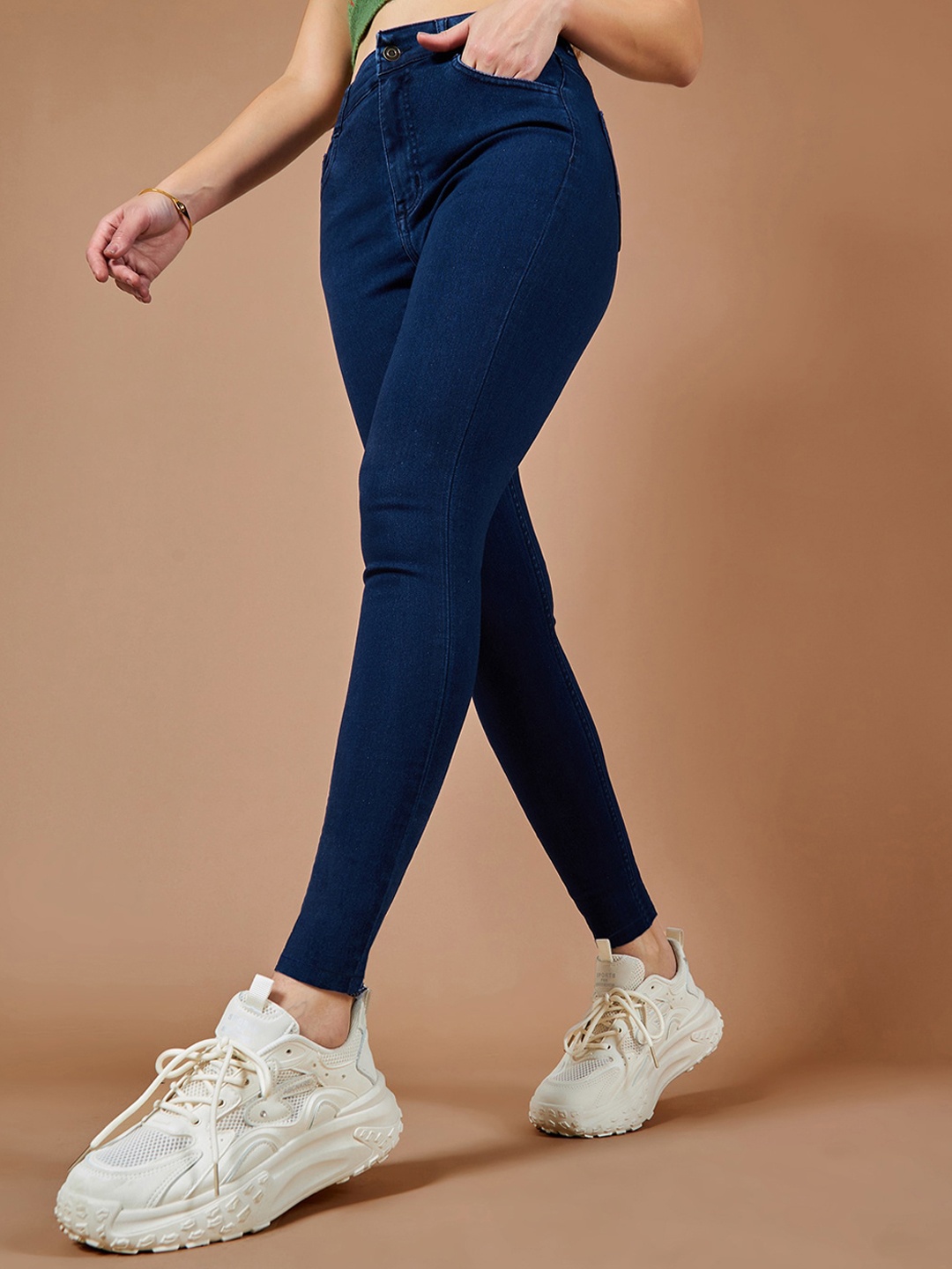

DOLCE CRUDO Women Skinny Fit High-Rise Stretchable Jeans, Navy blue