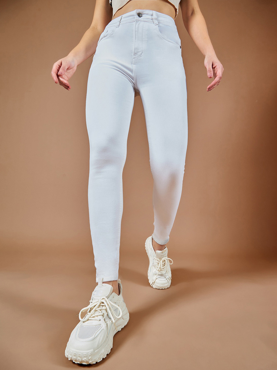 

DOLCE CRUDO Women Skinny Fit High-Rise Stretchable Jeans, White