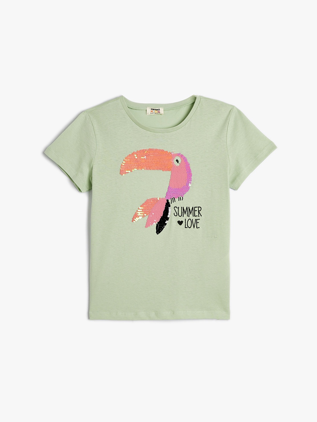 

Koton Girls Graphic Printed Pure Cotton T-shirt, Green